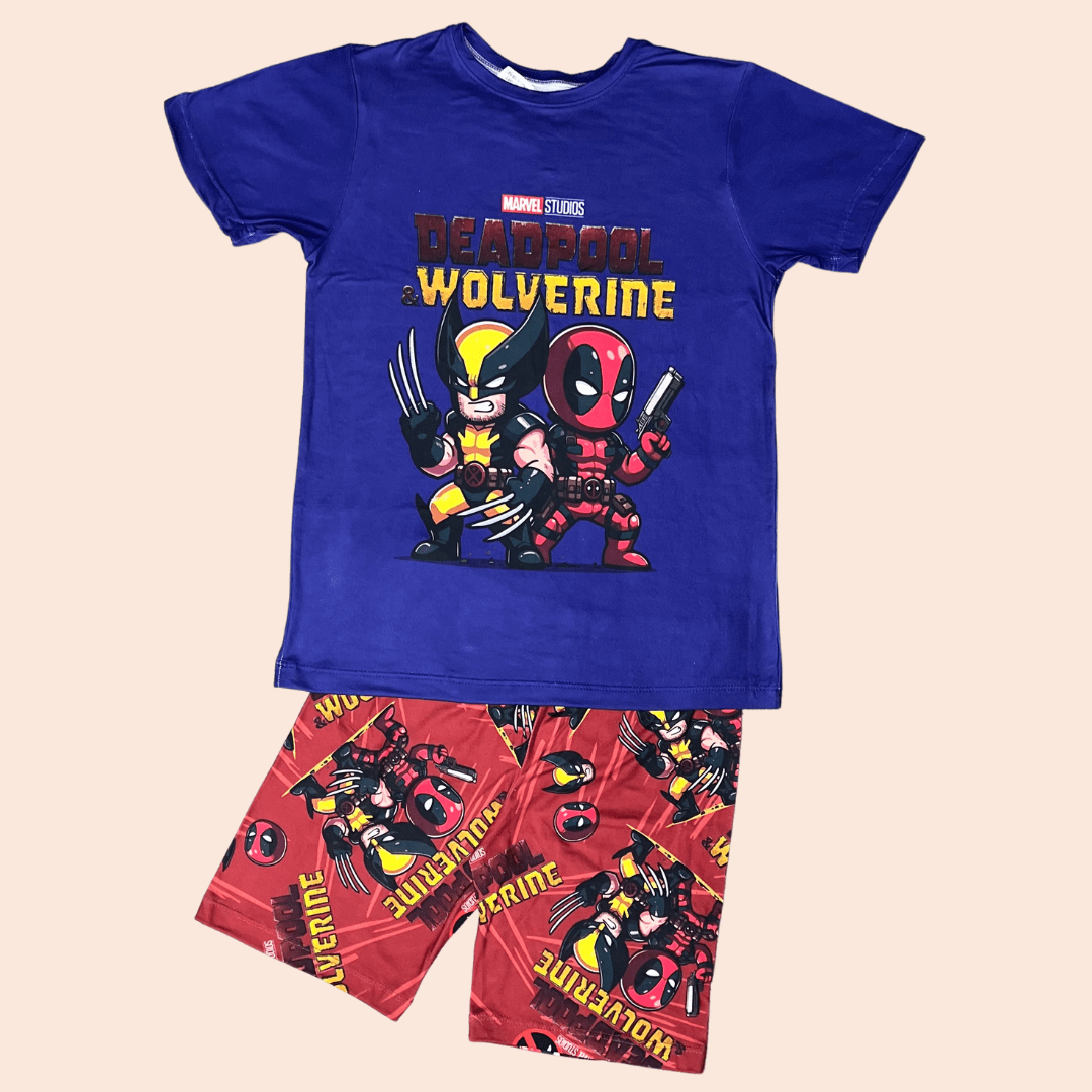 Pijama Niño Short Deadpool y Wolverine Azul