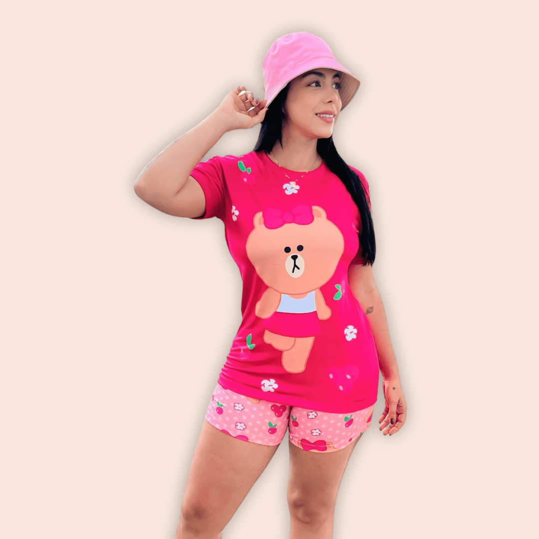 Pijama Dama Short Blusa Oversize Osita Fucsia
