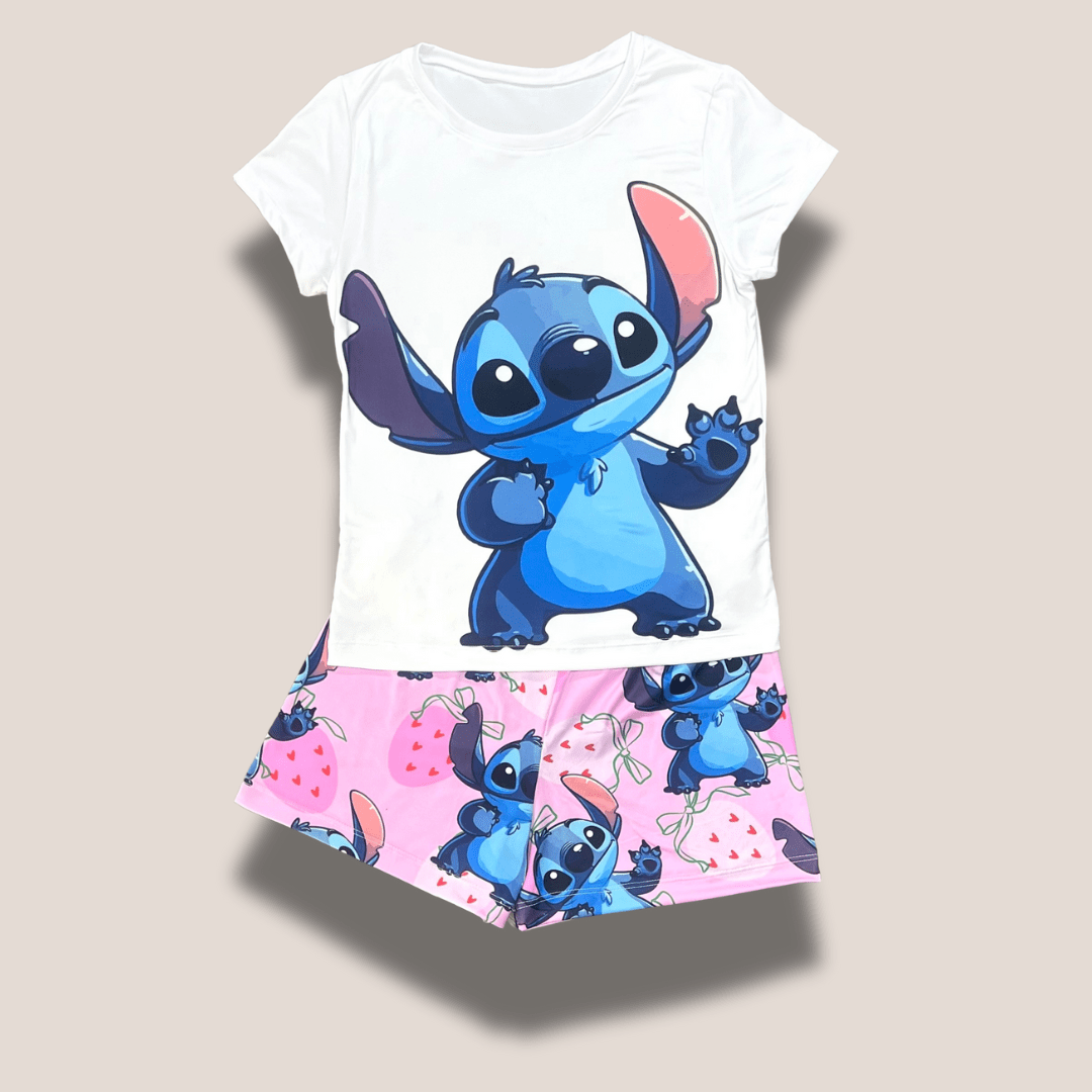Pijama dama Stitch con short rosa – Dulzura y diversión