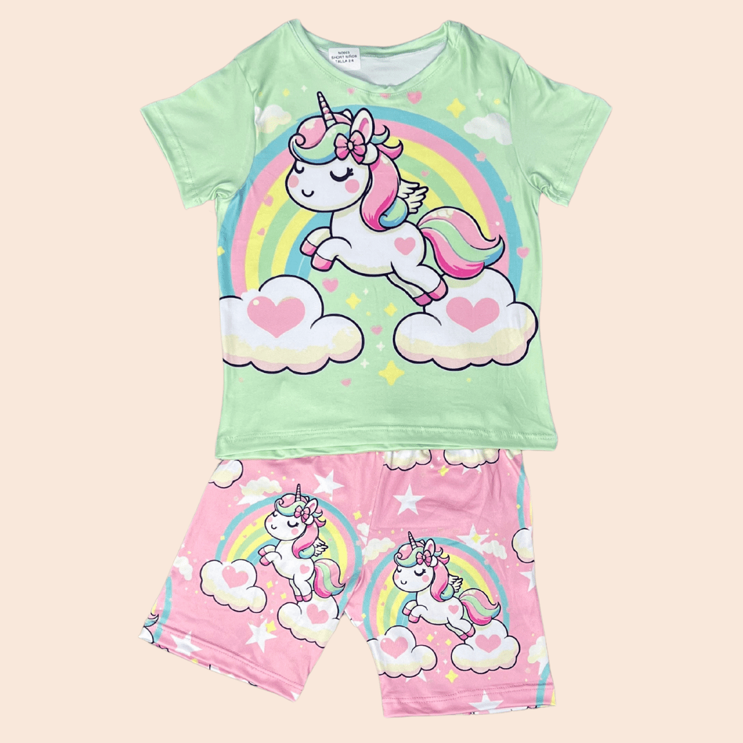 Pijama Niña Short Unicornio Arcoíris
