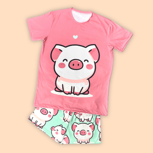 Pijama Dama Short Blusa Oversize Cerdito Kawaii