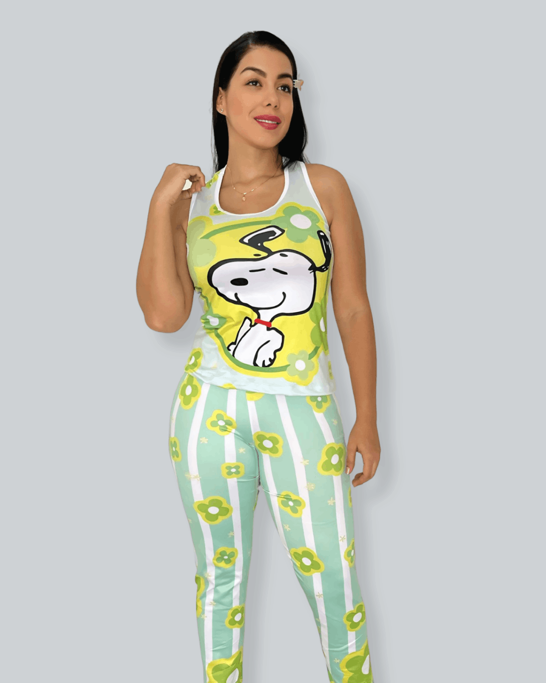Pijama Dama Pantalón Snoopy Verde
