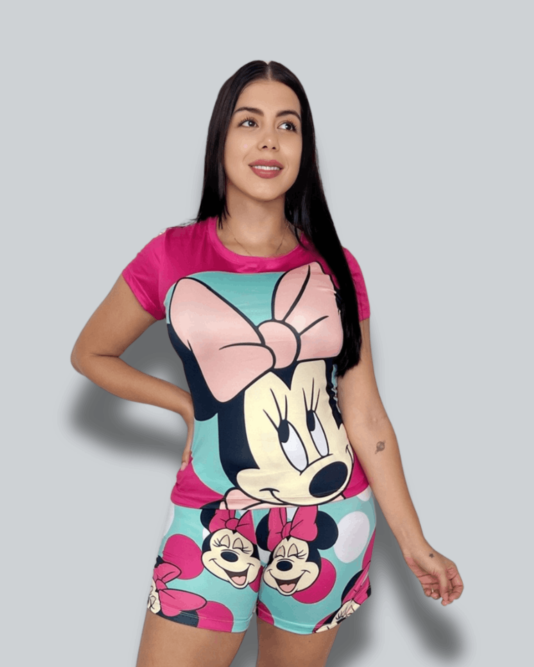 Pijama Dama Short Minnie Fucsia y Verde