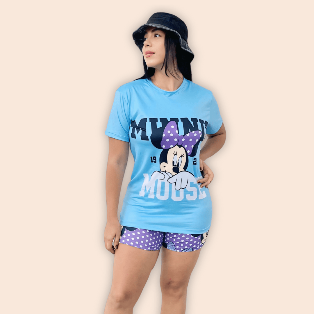 Pijama Dama Short Blusa Oversize Minni Mouse Clásica