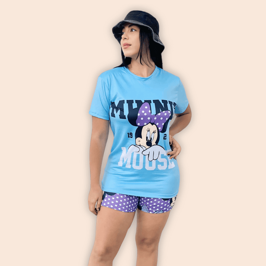 Pijama Dama Short Blusa Oversize Minni Mouse Clásica