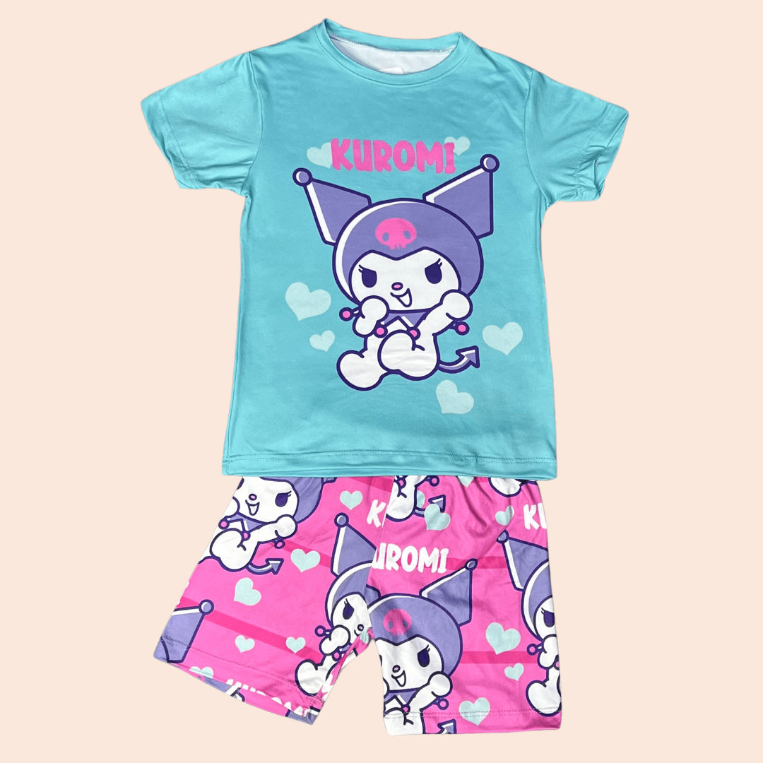 Pijama Niña Short Kuromi Verde y Rosa