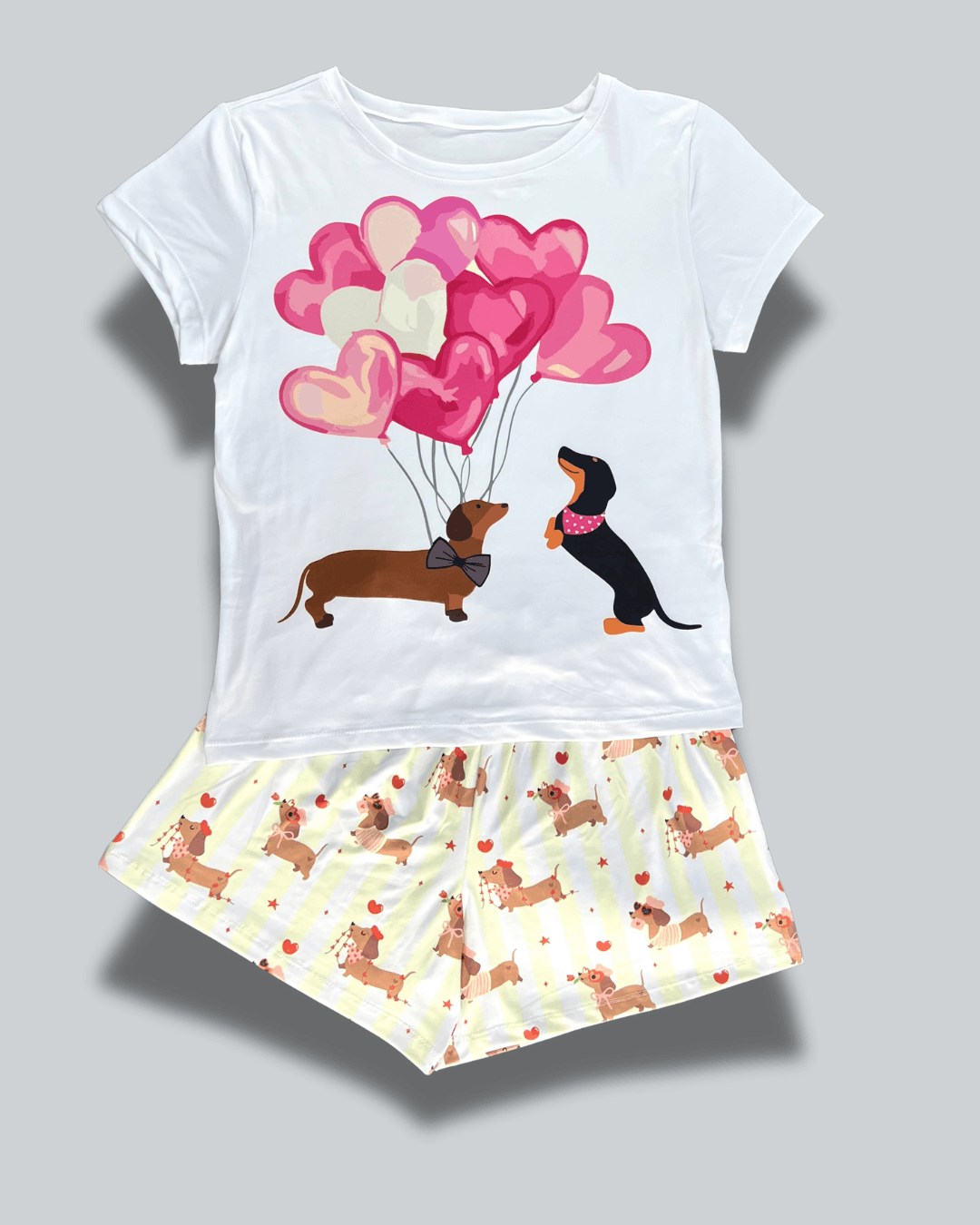 Pijama Dama Short Plus Perros Salchicha Globos