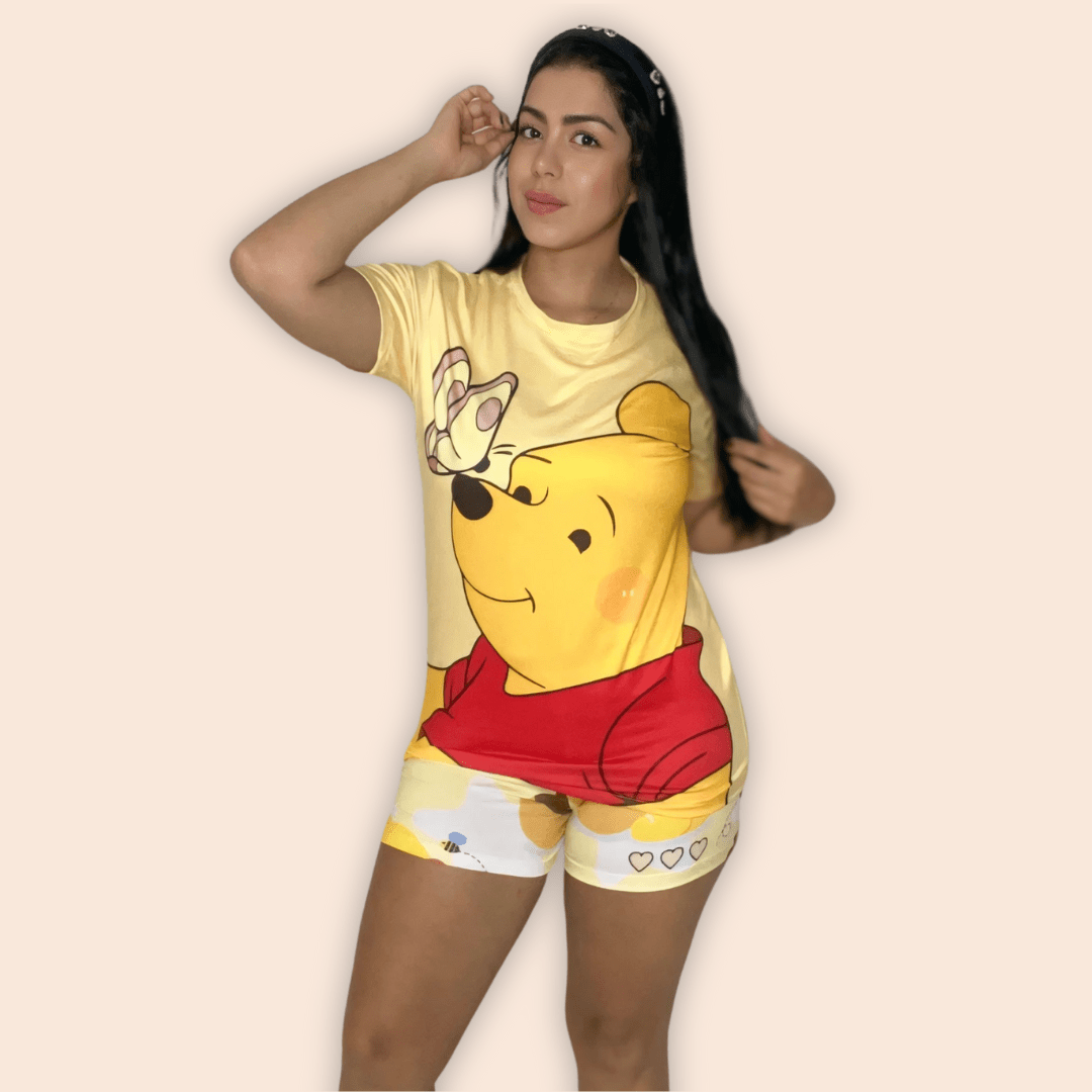 Pijama Dama Short Blusa Oversize Winnie Pooh Vintage