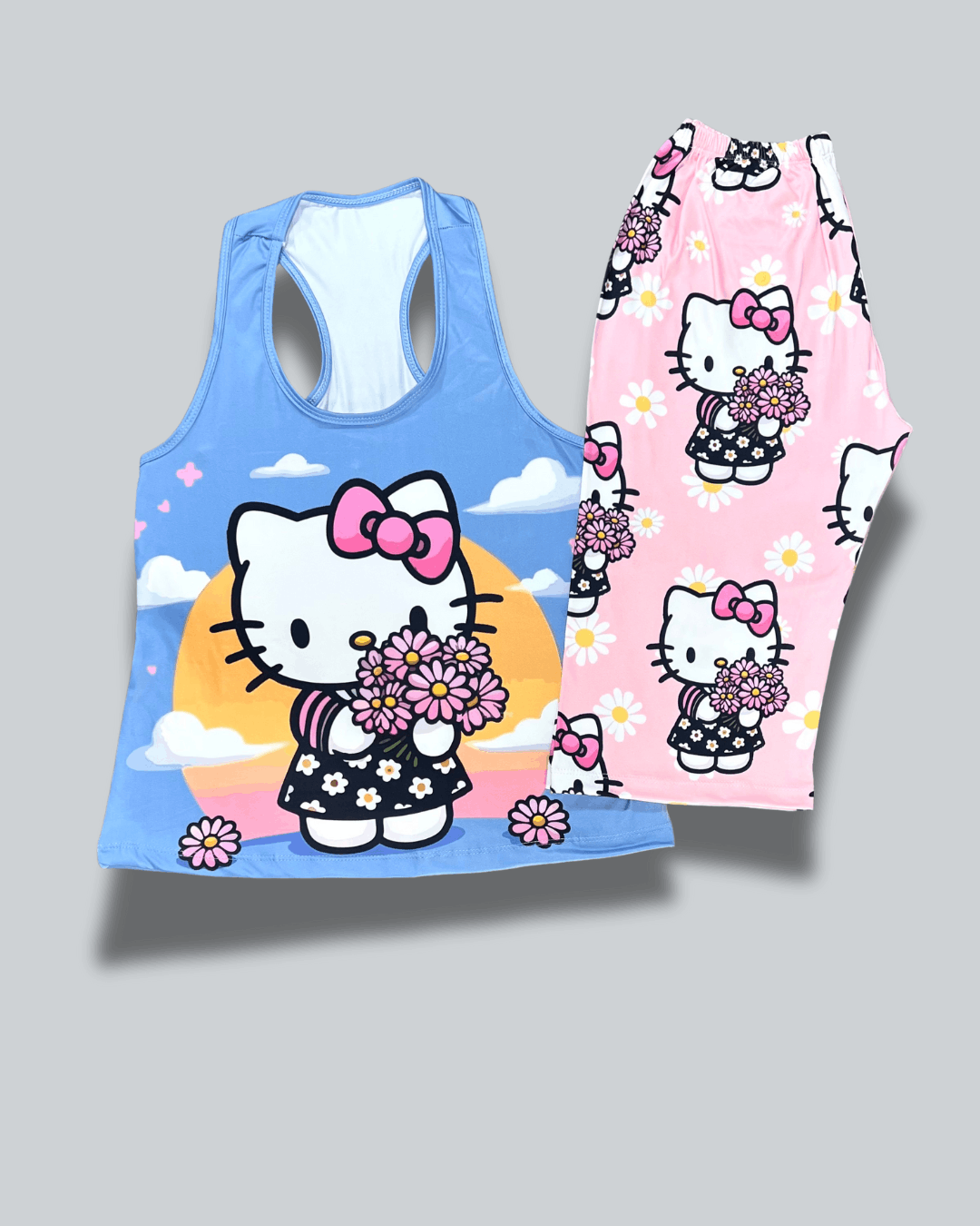 Pijama Dama Capri Hello Kitty Flores Rosadas