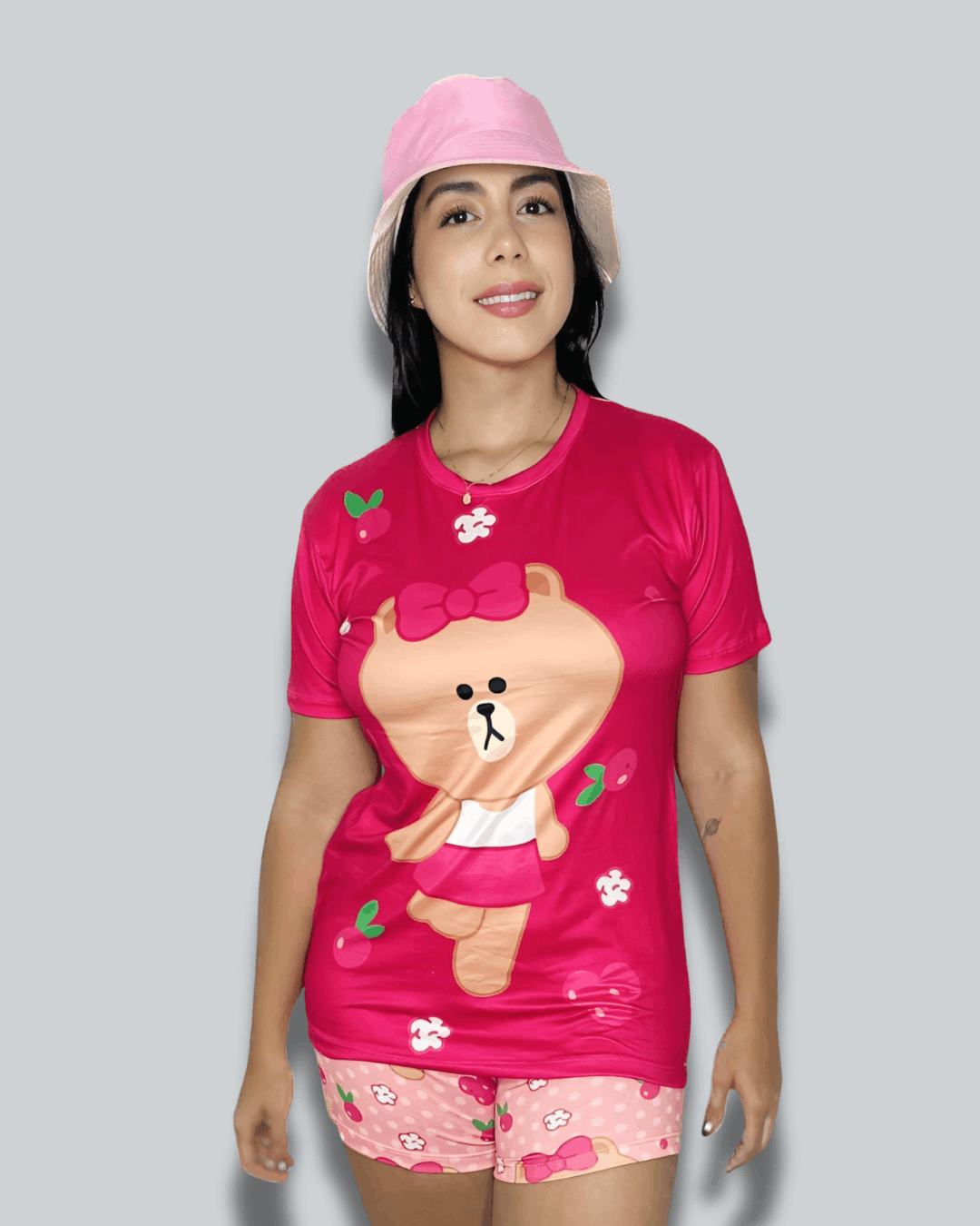 Pijama Dama Camiseta Oversize Osito Rosa