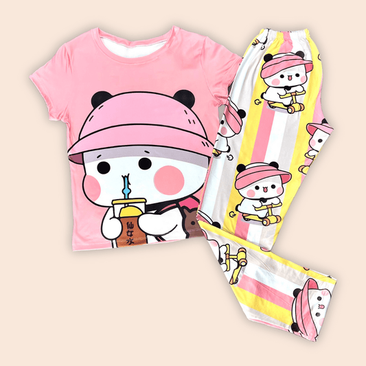 Pijama Pantalón Blusa de Mangas Panda Kawaii