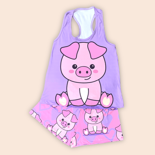 Pijama Dama Short Blusa Esqueleto Cerdito