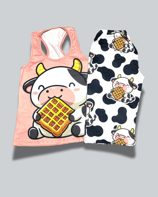 Pijama Dama Capri Vaca Waffle