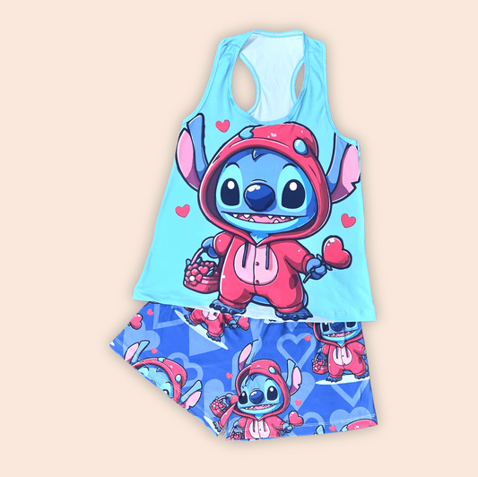 Pijama Dama Short Blusa Esqueleto Stich