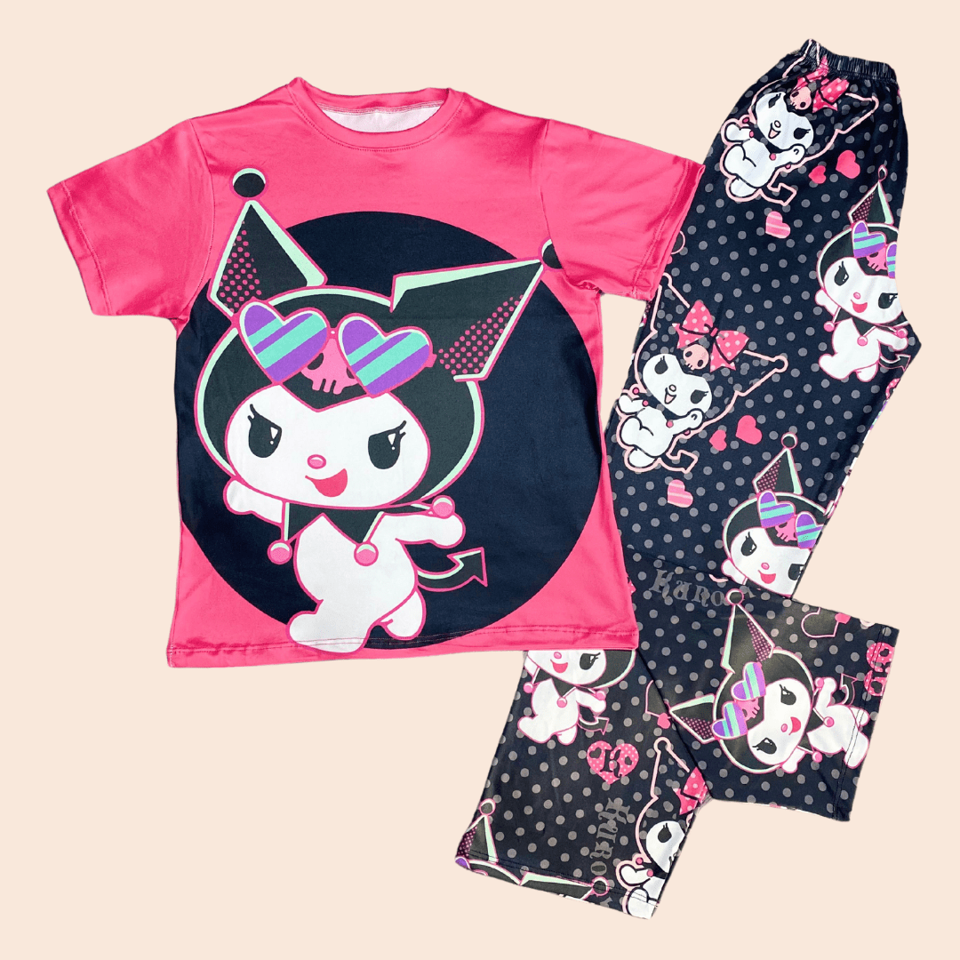 Pijama Niña Pantalón Kuromi Rosa y Negro
