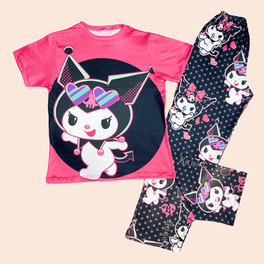 Pijama Niña Pantalón Kuromi Rosa y Negro
