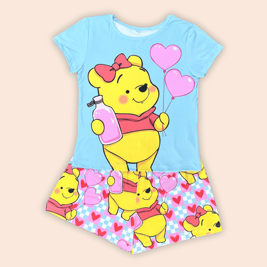 Pijama Short Dama Talla Plus Winnie Pooh Corazones