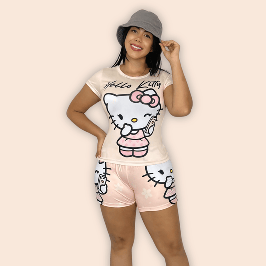 Pijama Dama Short Blusa de Mangas Hello Kitty Rosa