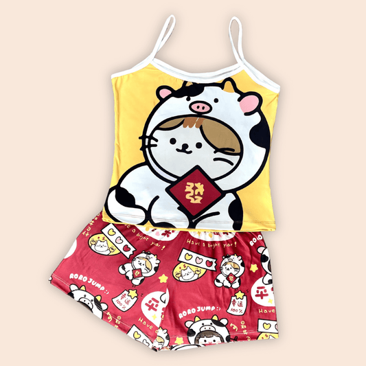 Pijama Short Blusa de Tiras Talla Única Gatito Disfrazado