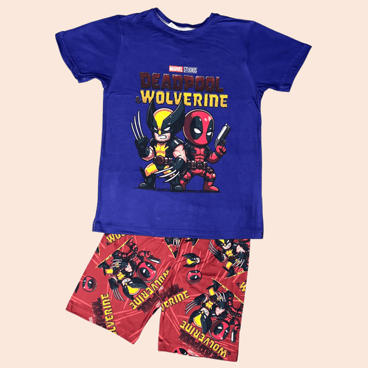 Pijama Niño Short Deadpool y Wolverine Azul