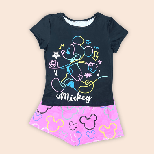 Pijama Short Dama Talla Plus Mickey Neón