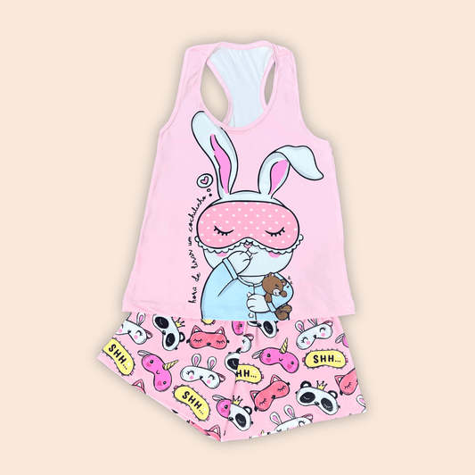 Pijama Dama Short Blusa Esqueleto Bunny Sleep