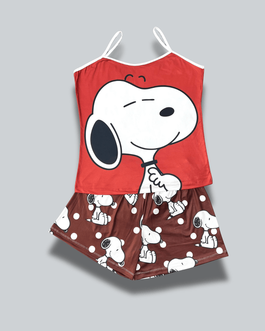 Pijama Dama Short Plus Snoopy Vinotinto