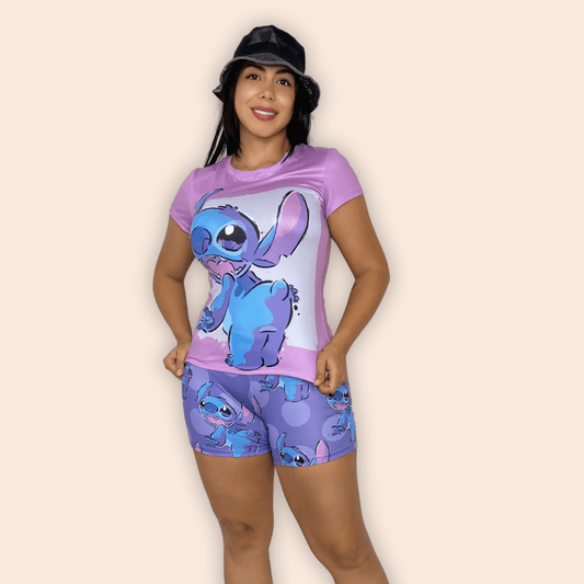 Pijama Dama Short Blusa de Mangas Stitch Morado