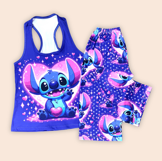 Pijama Dama Capri Blusa Esqueleto Stich Corazón