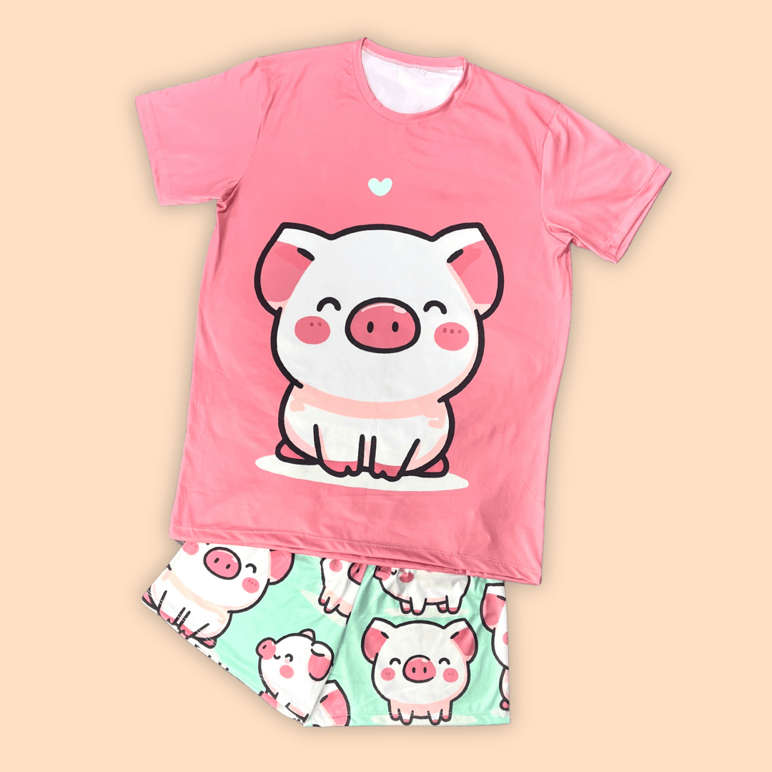 Pijama Dama Short Blusa Oversize Cerdito Kawaii