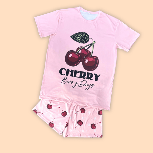 Pijama Dama Short Blusa Oversize Cherry