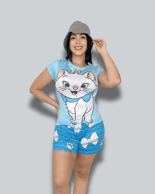 Pijama Dama Short Gata Marie Azul