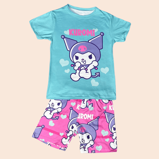 Pijama Niña Short Kuromi Verde y Rosa