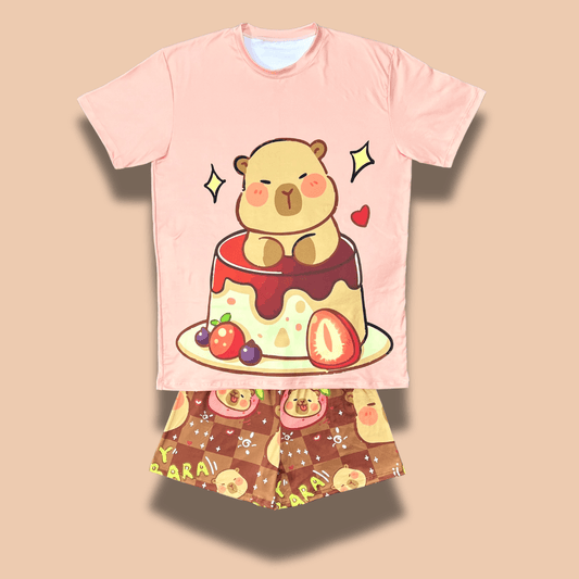 Pijama Capibara Pudin para Mujer – Dulzura y Confort Pastel