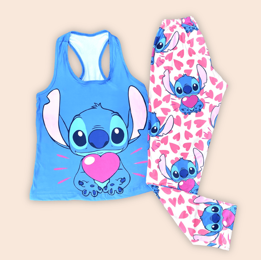 Pijama Dama Pnatalón Blusa Esqueleto Stich Love