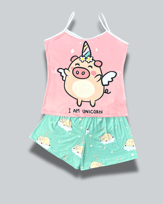 Pijama Dama Short Plus Cerdito Unicornio