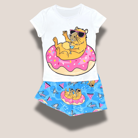 Pijama capibara flotador – Dama talla única, diseño divertido y fresco