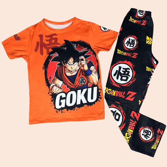Pijama Niño Pantalón Gokú Naranja y Negro