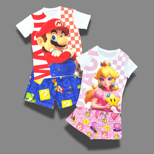 Pijamas de pareja Mario y Peach – Conjuntos gamer con short unisex