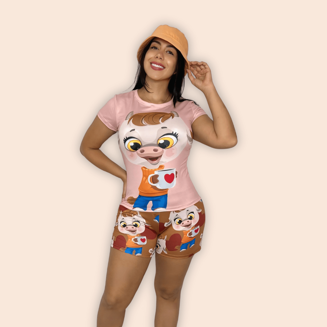 Pijama Dama Short Blusa de Mangas Vaquita Tierna