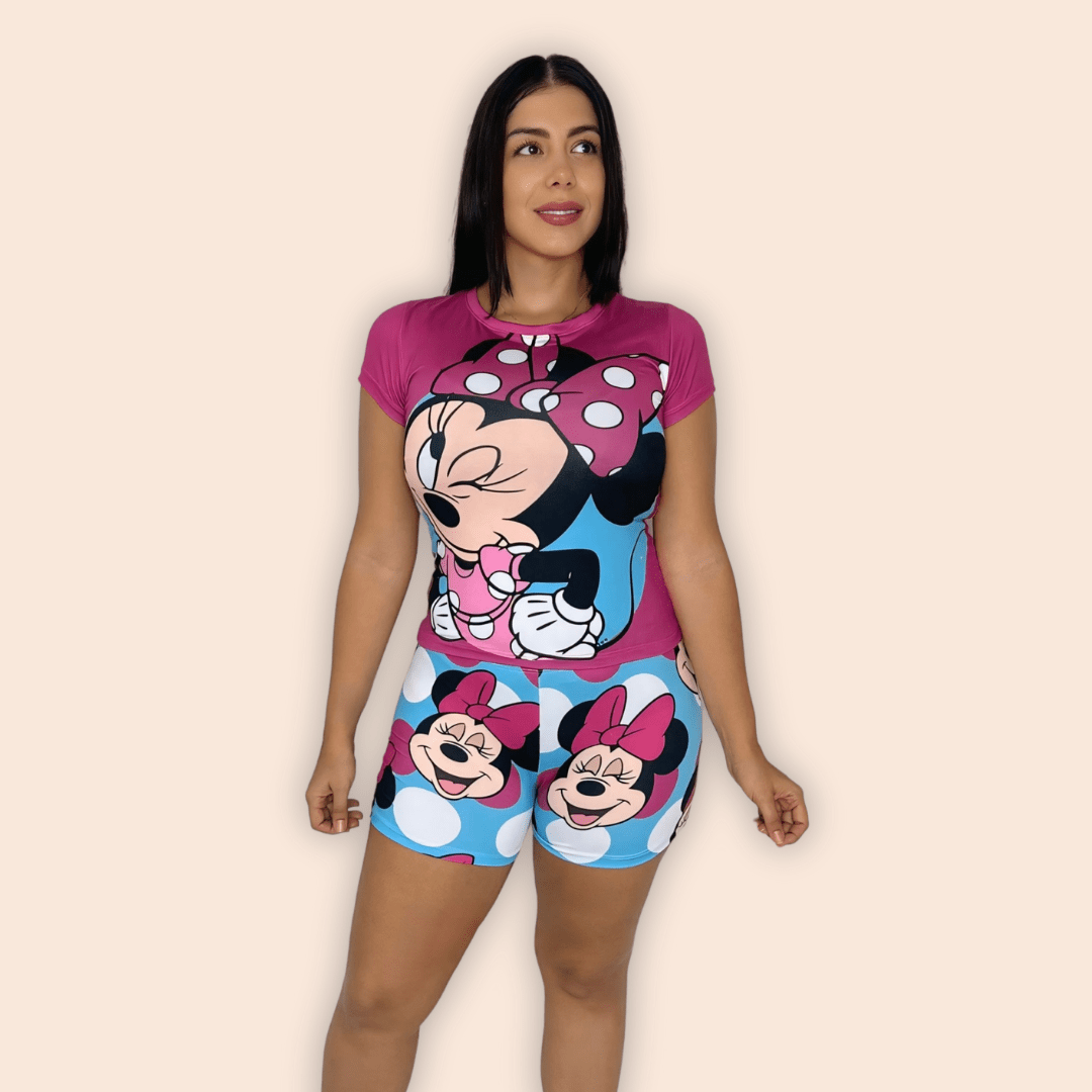 Pijama Dama Short Blusa de Mangas Minnie con Lunares